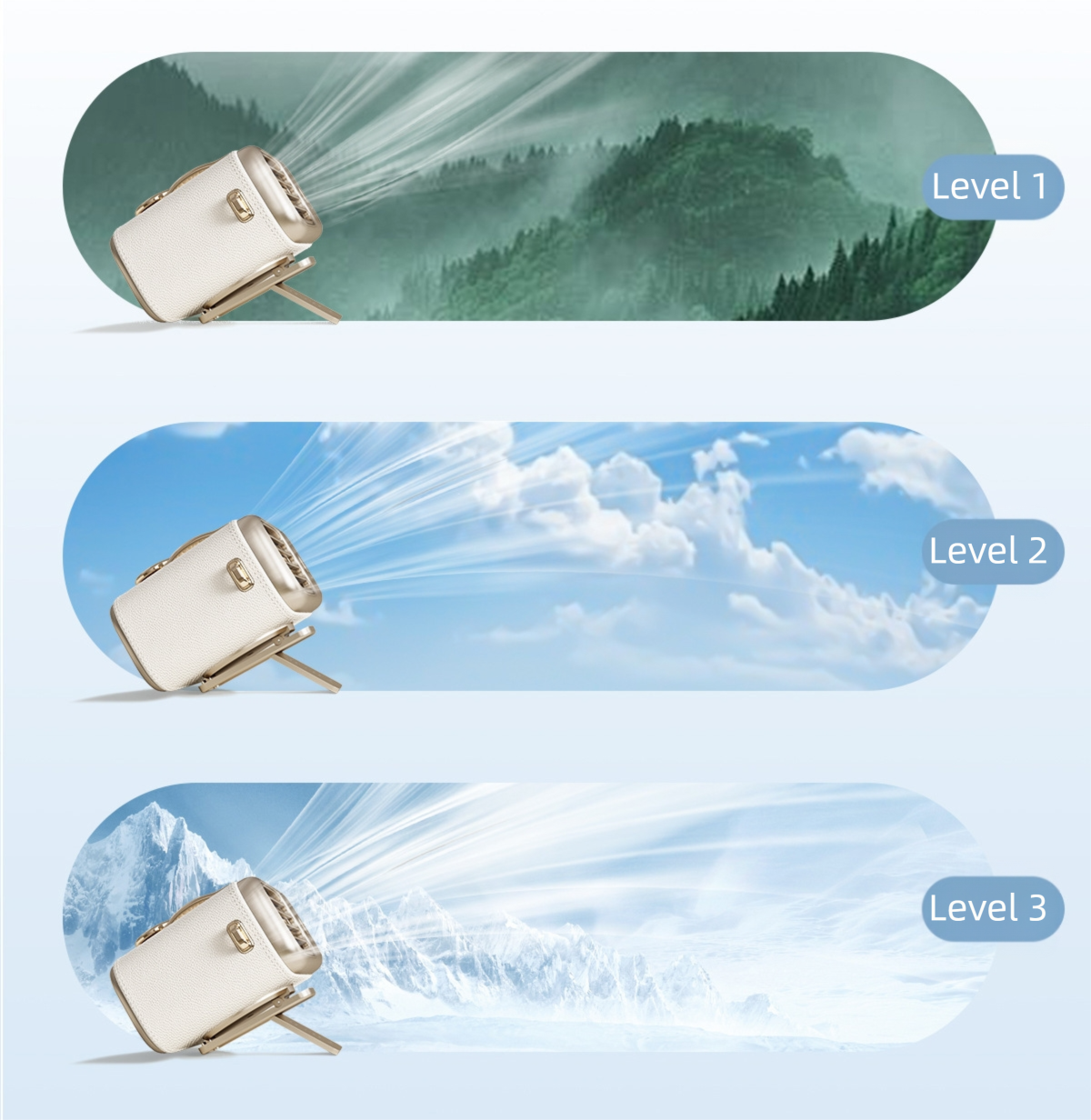 White Portable Fan for Outdoor, Waist Clip, and Desktop Cooling 5