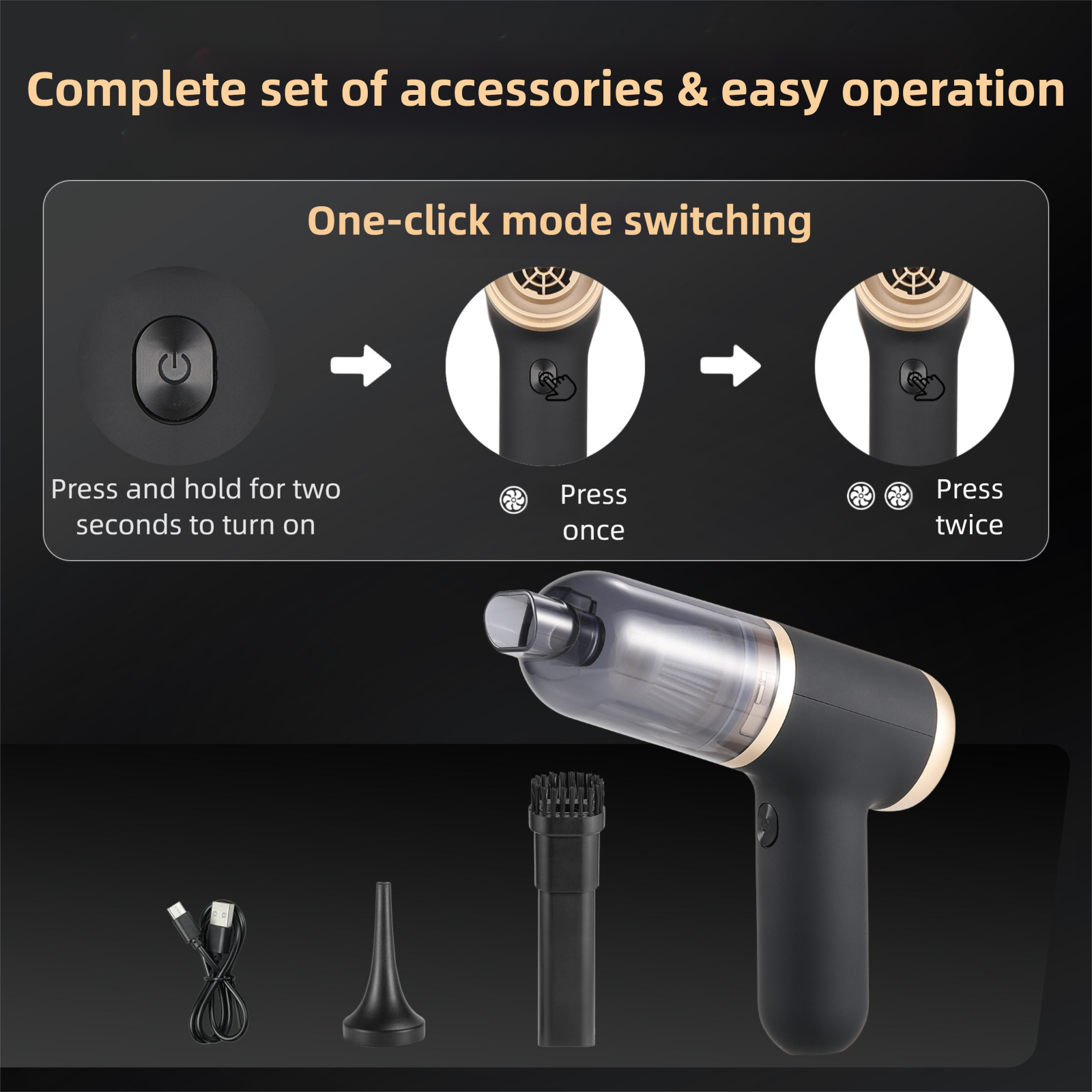 Black Portable 2-in-1 Cordless Vacuum Duster Kit with 2 Attachments 5