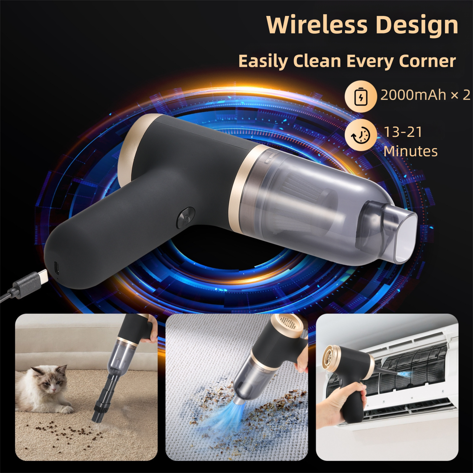 White Portable 2-in-1 Cordless Vacuum Duster Kit with 2 Attachments 3