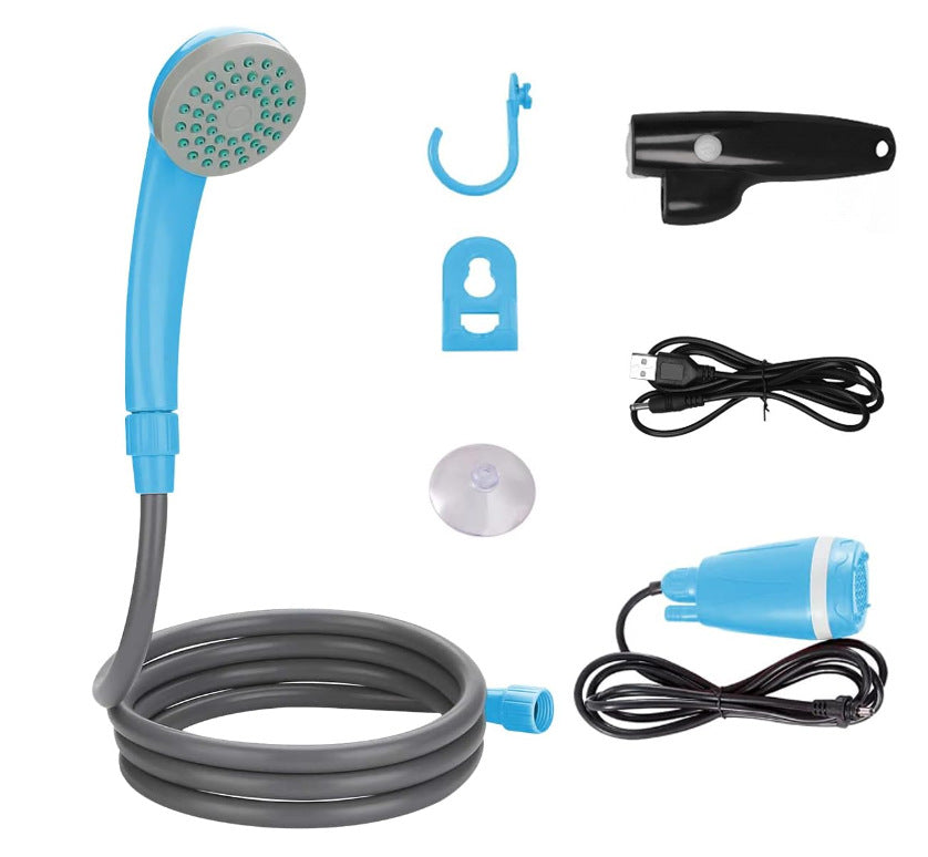 Blue USB Portable Camping Shower Kit with Folding 20L Bucket