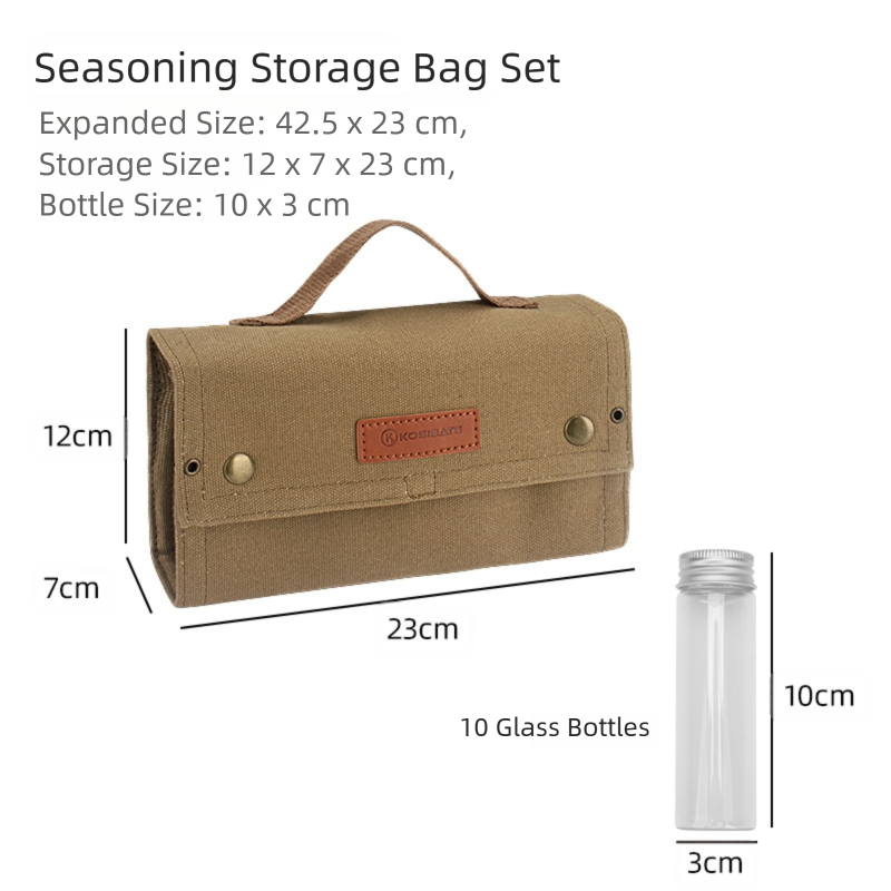 Khaki canvas spice storage box (9.1 x 4.7 x 2.8 inches) With 10 bottles