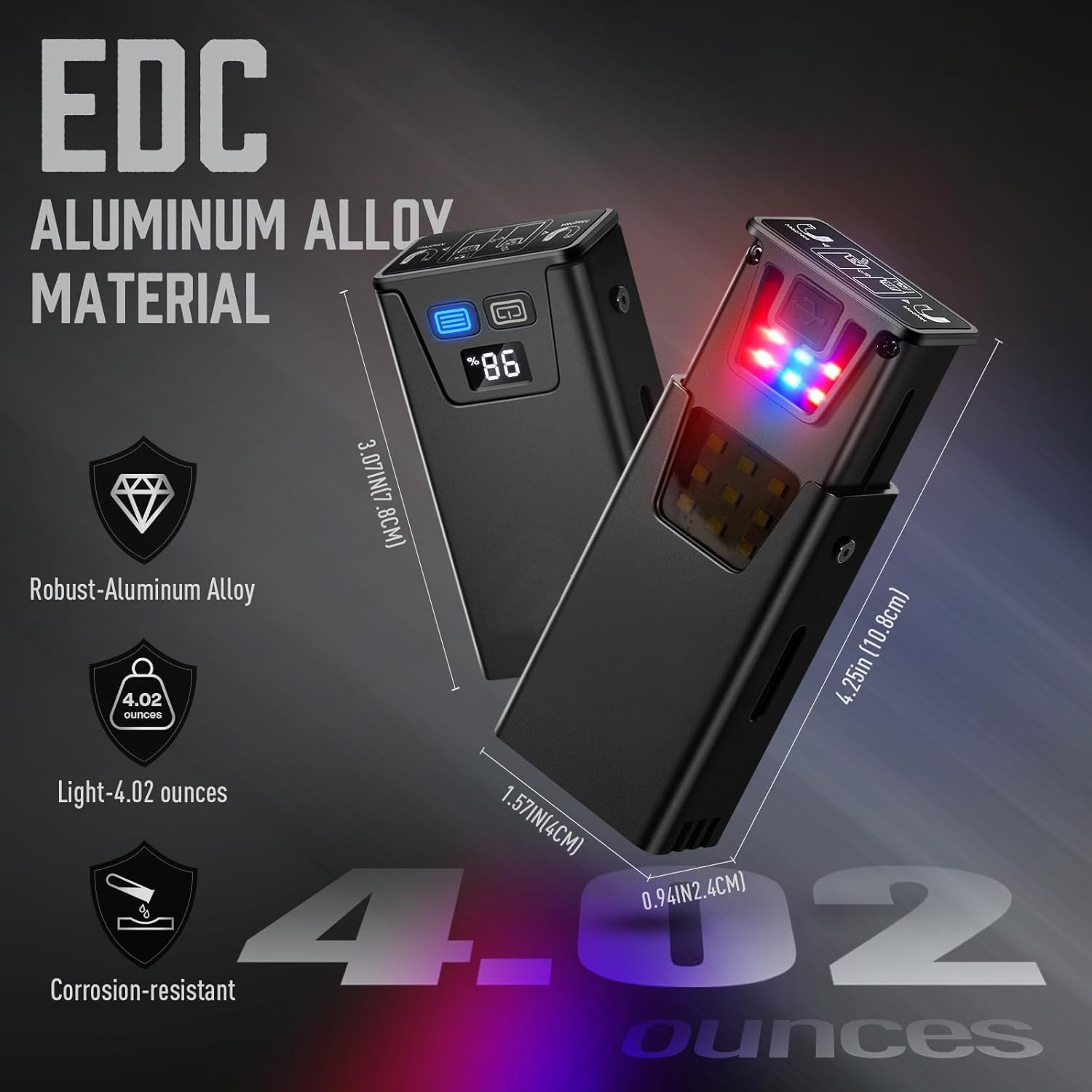 Black Magnetic Flashlight: Spotlight, COB Flood,  Red&Blue Warning 3