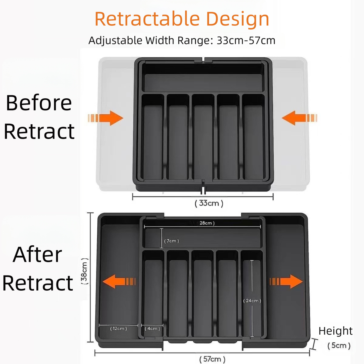 Black Adjustable Cutlery Tray (33-57cm) 3