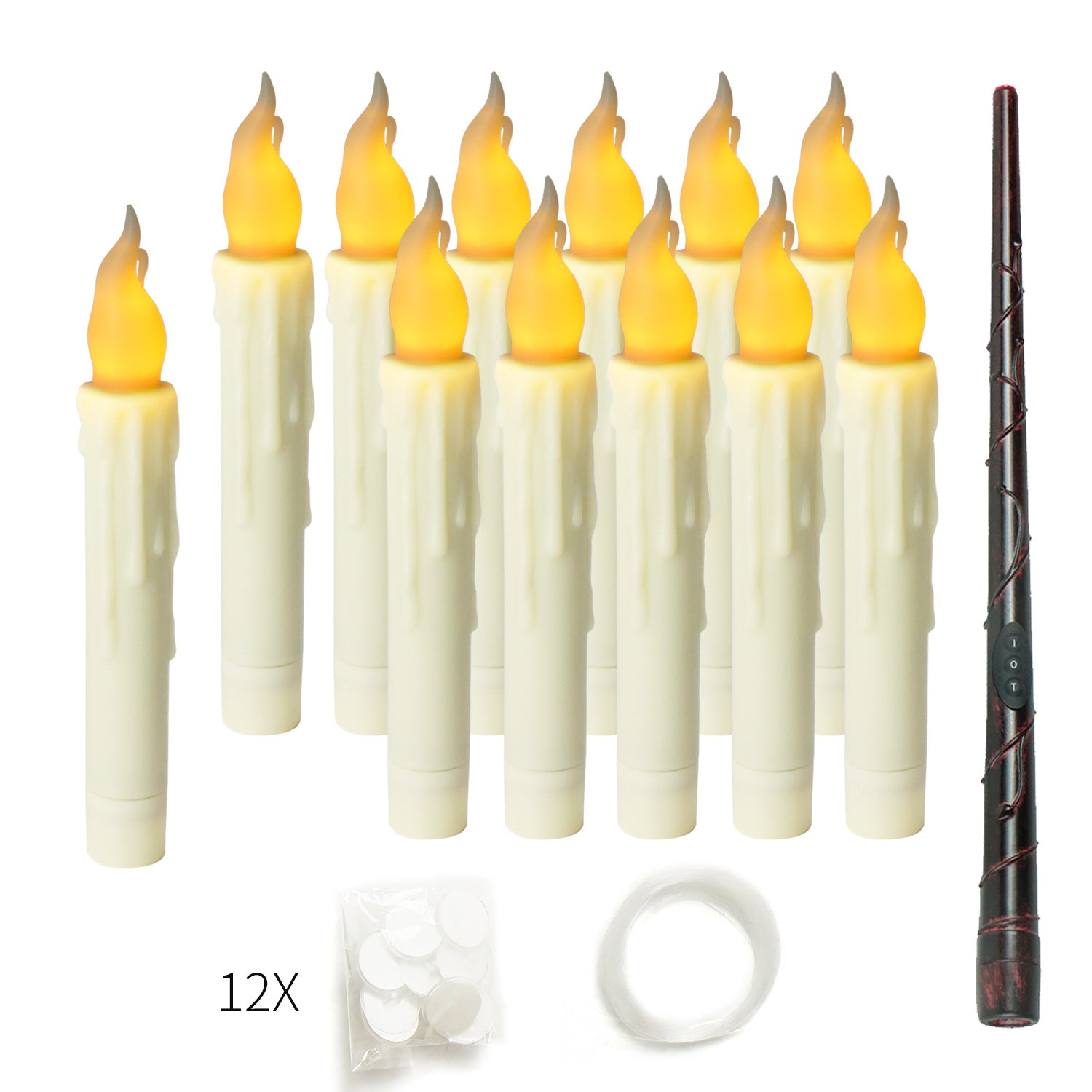 12-Pack LED Taper Candles, Remote, Hooks, & Line 3