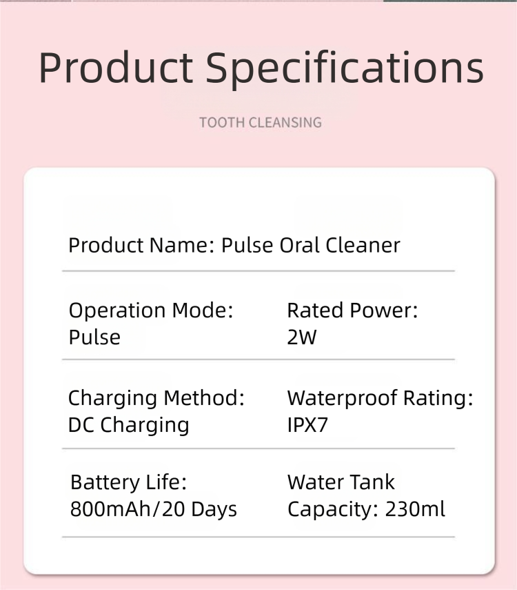 Pink Cordless Water Flosser, USB Rechargeable with 4 Tips 3