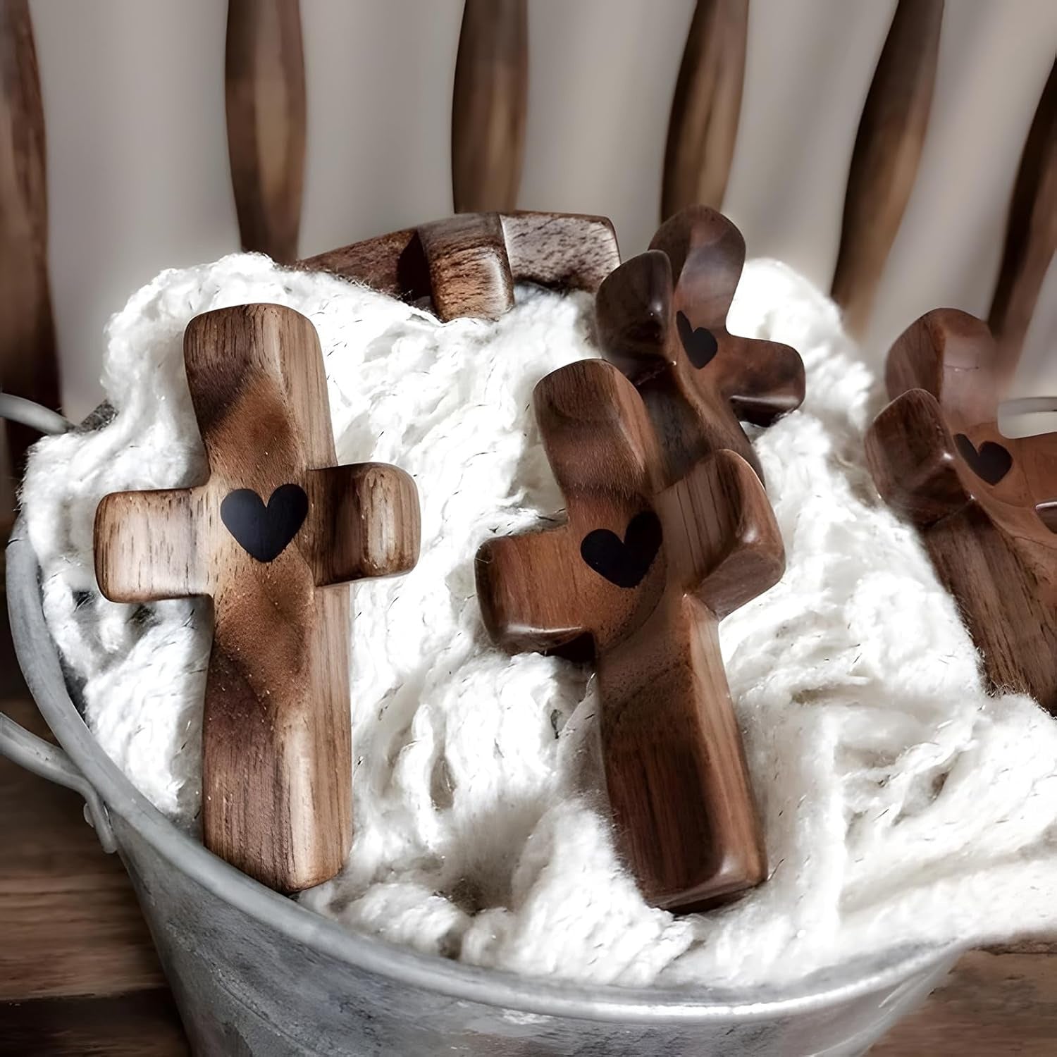 Set of 5 Black Peachwood Heart Cross – Multi-functional Spiritual Symbols for Home and Office, Religious, Ornaments Mini 4