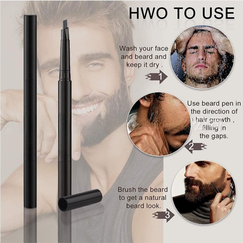 4-Pack Black Beard Filler Pen for Men - Waterproof, Precision Tip and Brush for Covering Beard and Hairline 3