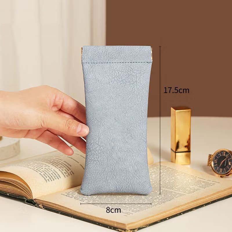 3-Pieces PU Blue Leather Glasses Pouch(18 * 8 CM) – Water Resistant, Soft Lining, Snap Closure, Universal Storage