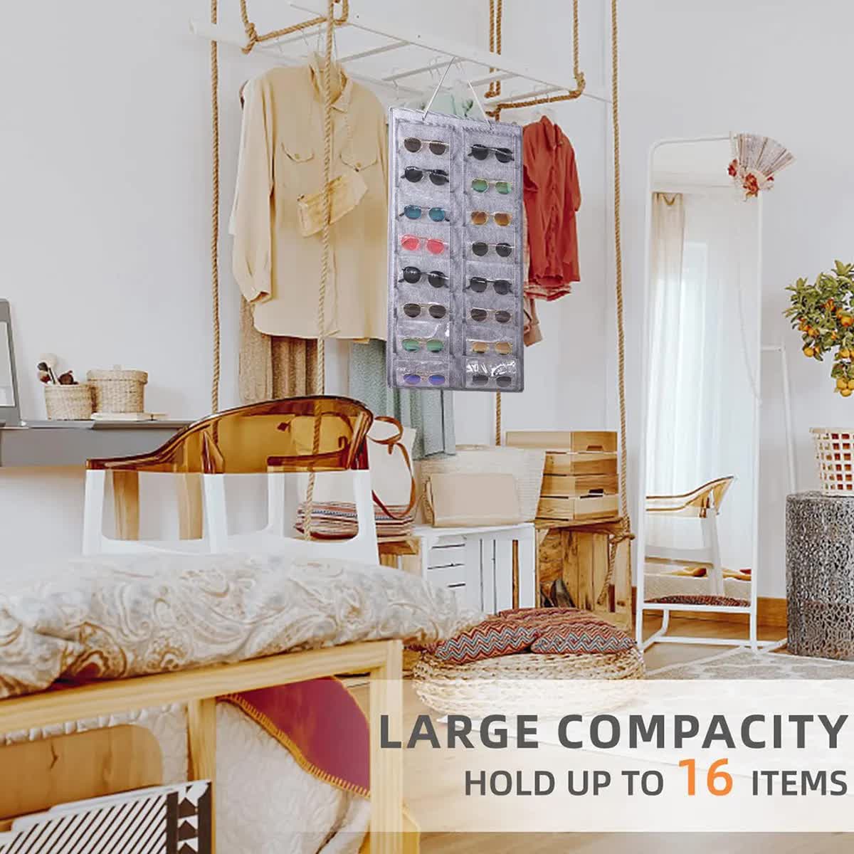 16 Slot Grey Felt Hanging Sunglass Organizer(40 * 80 CM) – Foldable Wall Mount Eyewear Storage Rack 3