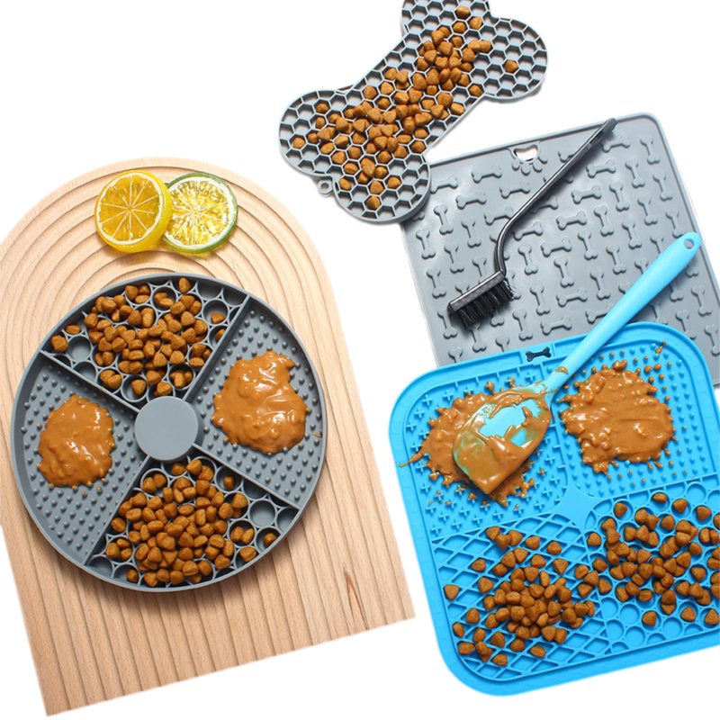2-Pack Grey Food Grade Silicone Dog Lick Mat - Bone Shape Slow Feeder for Anxiety Relief, Training & Bath Time - Non-Slip Suction Cups 4