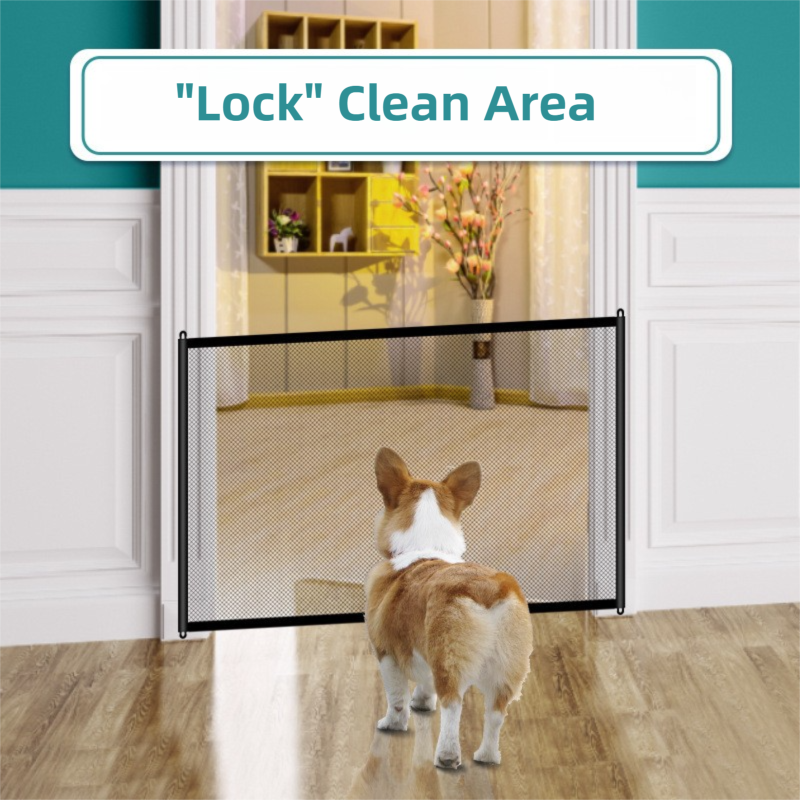 2-Pack Extra Wide Black No-Drill Pet Safety Barrier(180x72cm) With Hooks  - Portable Mesh Dog Gate for Doorways, Stairs and Hallways,  Easy Installation and Wall-Friendly 3