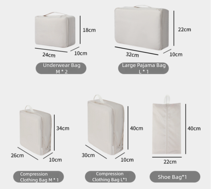 6-Piece Off-White Memory Fabric Travel Compression Packing Cubes Set - Waterproof, Anti-Wrinkle Luggage Organizer & Space Saver 5