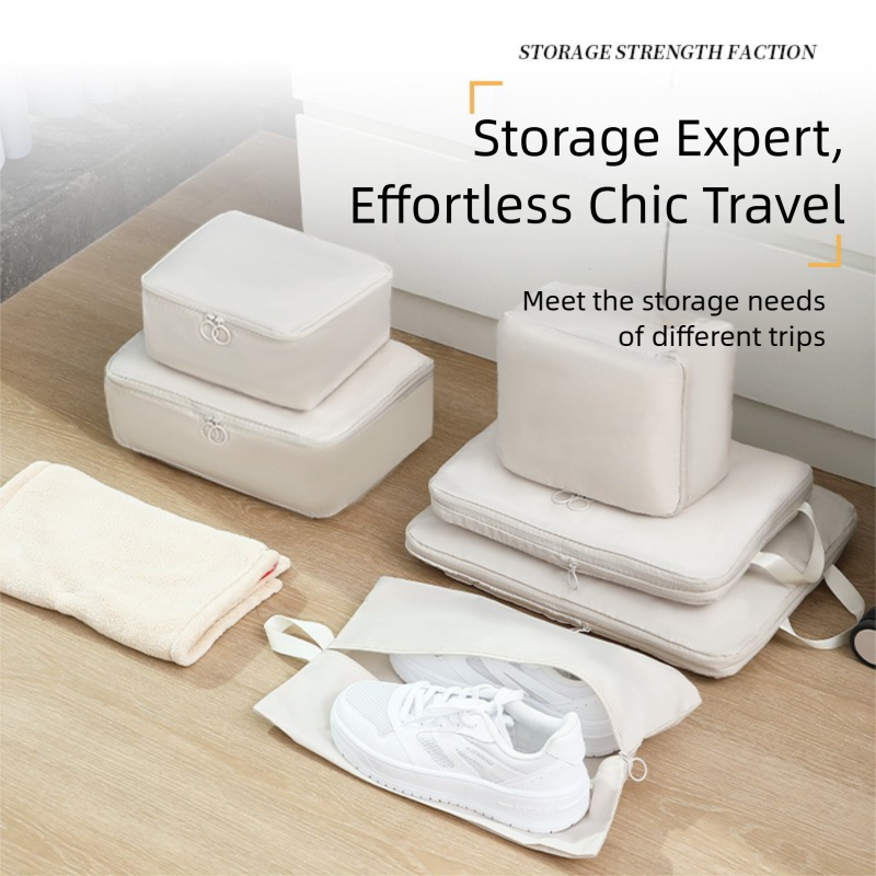 6-Piece Grey Memory Fabric Travel Compression Packing Cubes Set - Waterproof, Anti-Wrinkle Luggage Organizer & Space Saver