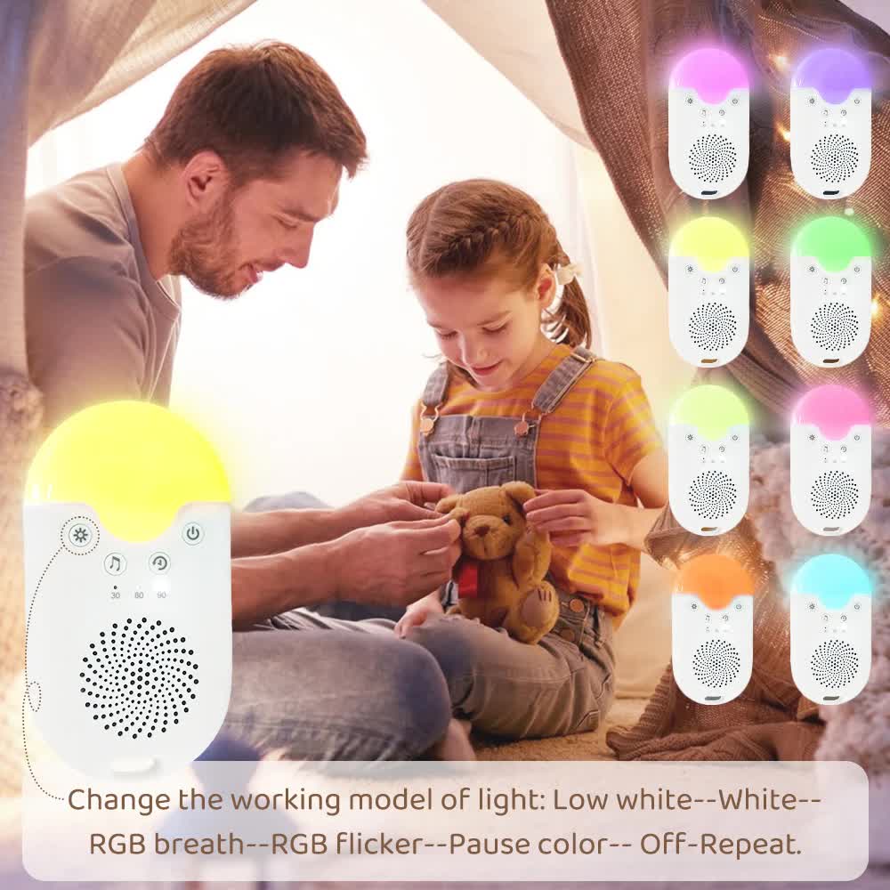 Portable Baby Sleep White Noise Machine(12.5*7*3.5 CM) With Soothing Sounds, RGB Night Light & Auto Timer - USB-C Rechargeable 4