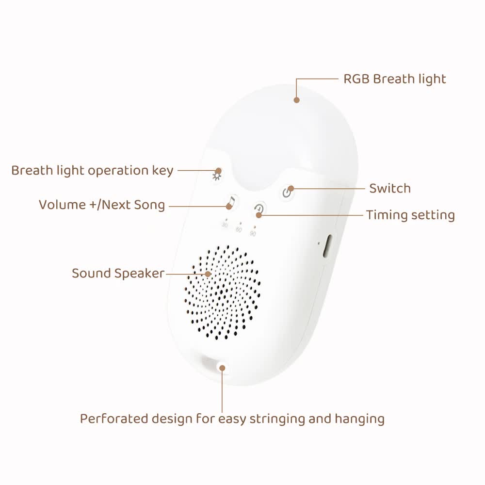 Portable Baby Sleep White Noise Machine(12.5*7*3.5 CM) With Soothing Sounds, RGB Night Light & Auto Timer - USB-C Rechargeable 6