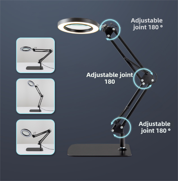 2-in-1 White LED Magnifier Desk Lamp With Clip - Hands-Free, Dimmable 3-Color Light for Crafts & Workbench 3