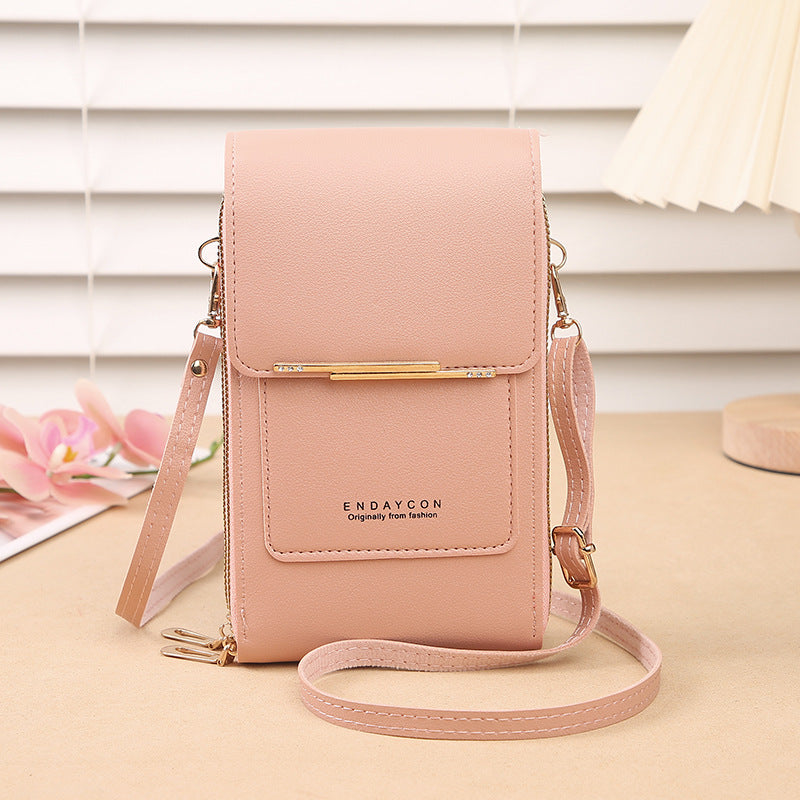 Grey Women's Cute Mini PU Leather Crossbody Phone Bag (19x12x4cm) - Touch Screen Window, Vertical Style