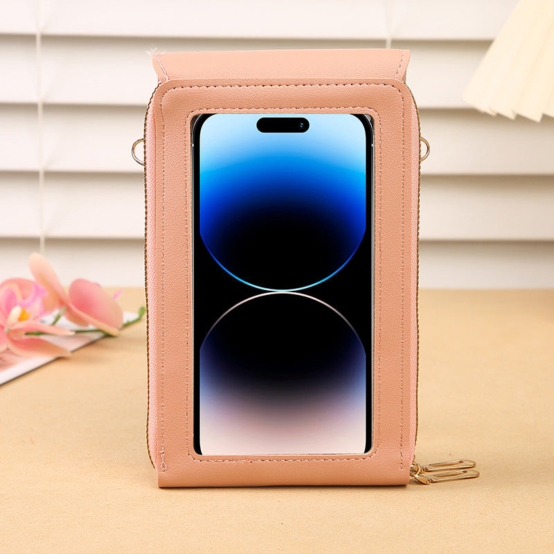 Dark Pink Women's Cute Mini PU Leather Crossbody Phone Bag (19x12x4cm) - Touch Screen Window, Vertical Style 3