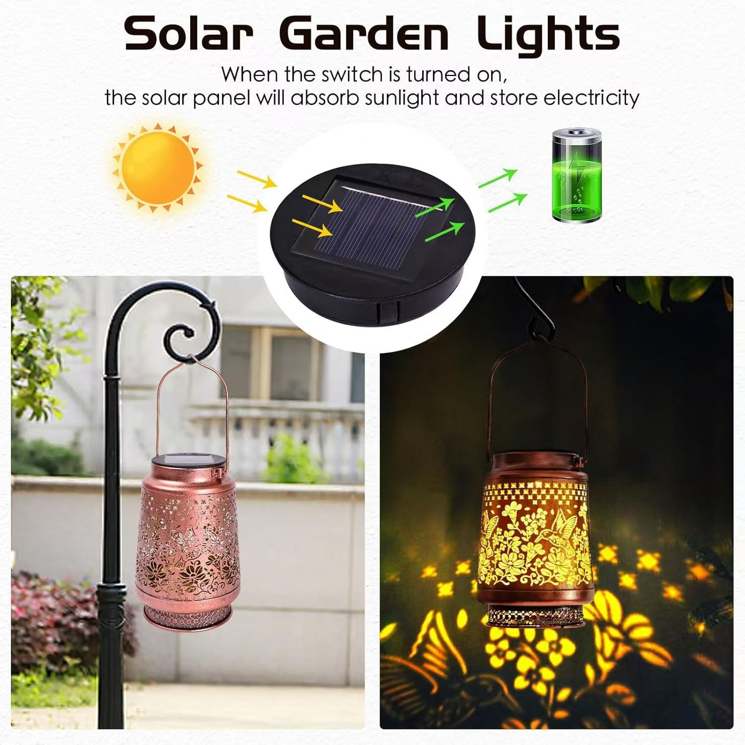 Decorative Solar Butterfly Hanging Lantern(11x11x17CM) - Waterproof Metal Hollow-Carved Outdoor Garden Projection Light for Garden and Patio 3