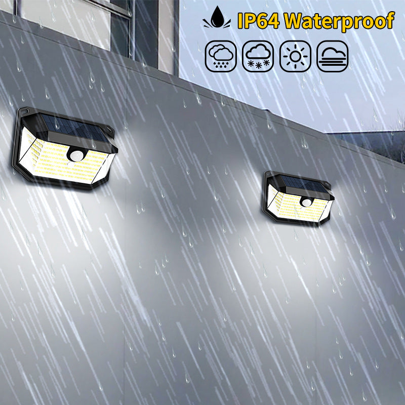 2-Pack Solar Motion Sensor Wall Light(388-Bead LED) -  3 Lighting Modes, IP64 Waterproof, Three-Sided Wide-Angle Lighting for Outdoor Security and Garden Lighting 5