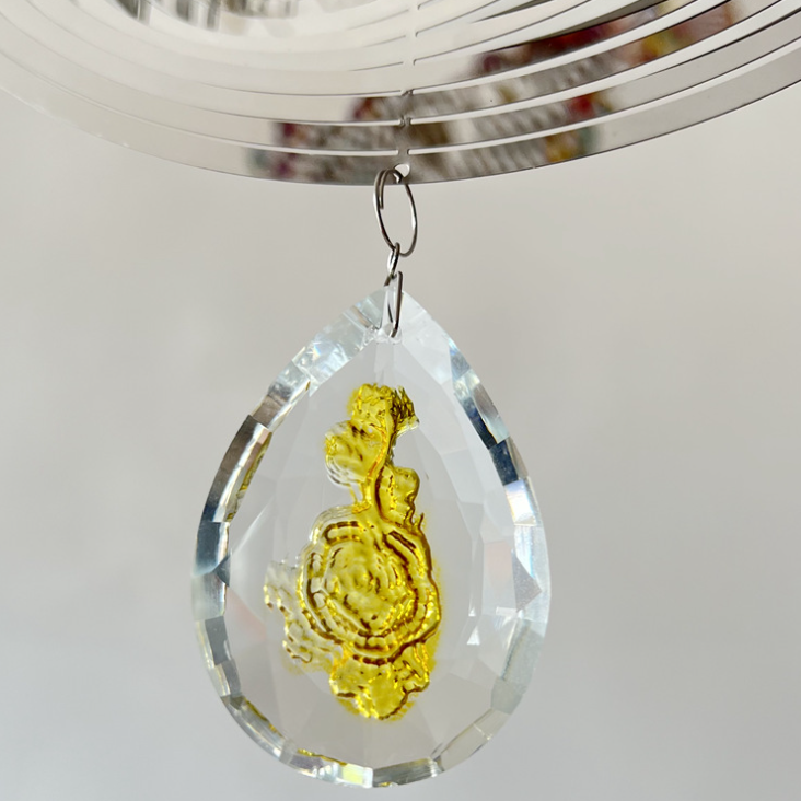 3D Silver Stainless Steel  Rose Water Drop Wind Chime (25x26CM) - Mirror Reflective Hanging Garden Art and Outdoor Decoration 3