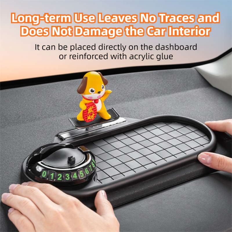 3-in-1 Cute mouse Car Dashboard PVC Anti-Slip Mat - 360° Phone Holder & Magnetic Parking Plate, Washable, Non-Marking Grip 3