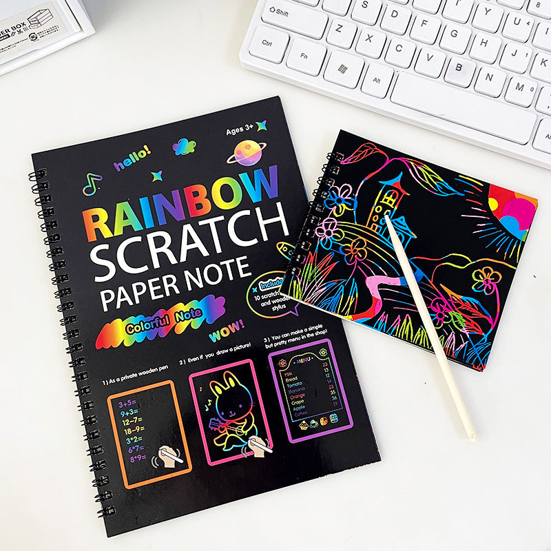 3-Pack DIY Rainbow Scratch Art Books Set - Neon Black Scratch Paper for Kids, Multi-Size (S, M, L) Creative Drawing & Fun 3
