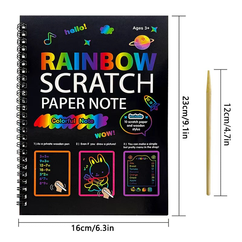 3-Pack DIY Rainbow Scratch Art Books Set - Neon Black Scratch Paper for Kids, Multi-Size (S, M, L) Creative Drawing & Fun 4