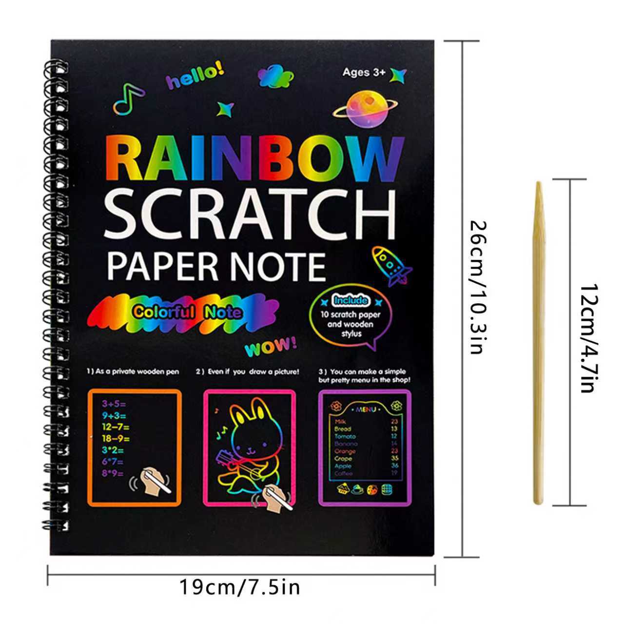 3-Pack DIY Rainbow Scratch Art Books Set - Neon Black Scratch Paper for Kids, Multi-Size (S, M, L) Creative Drawing & Fun 5