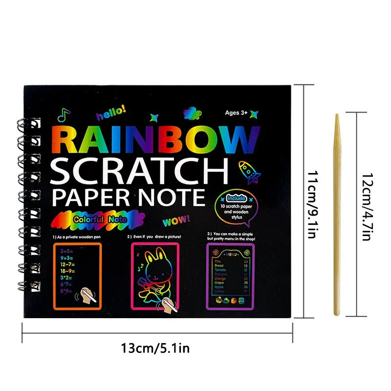 3-Pack DIY Rainbow Scratch Art Books Set - Neon Black Scratch Paper for Kids, Multi-Size (S, M, L) Creative Drawing & Fun 6