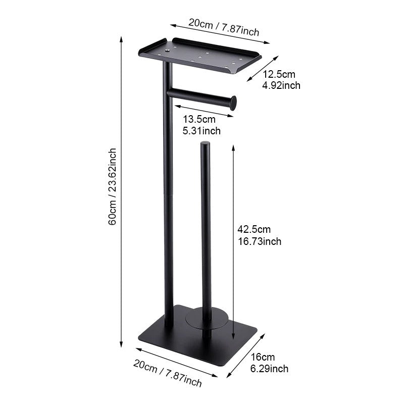 2-in-1 Freestanding Toilet Paper Holder - Thick Carbon Steel with Matte Black Finish, Storage Top and 2 * Paper Roll Holder 4