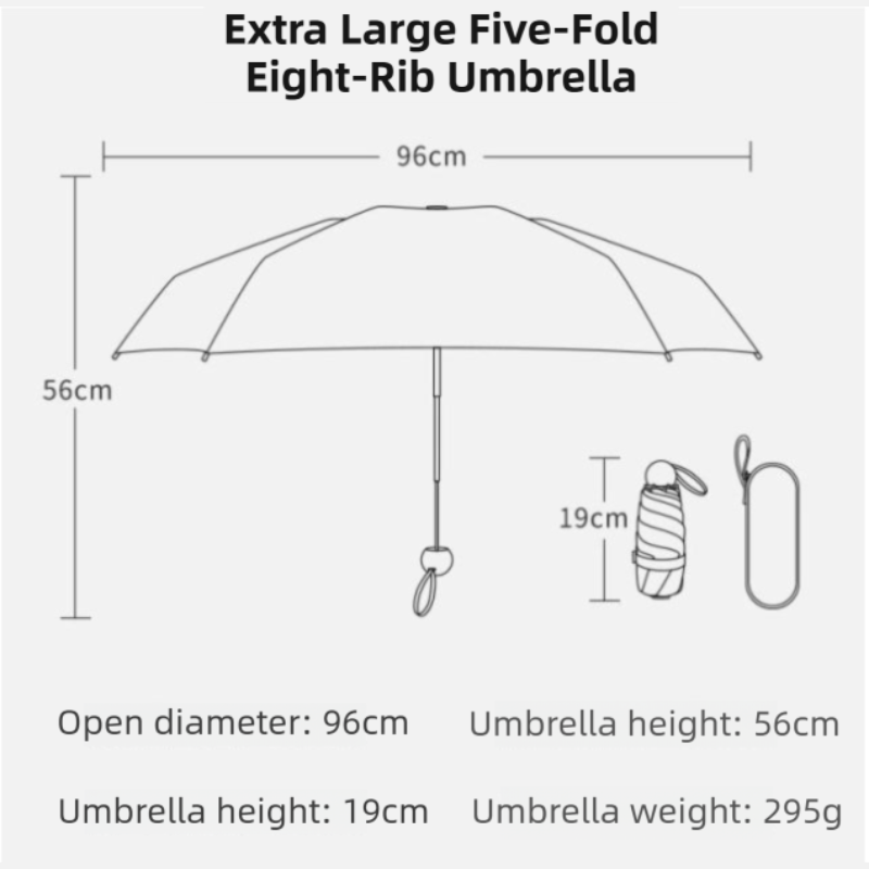 2-Pack Pink Ultra-Compact 5-Fold Waterproof All-Weather Umbrella for Women - Heart Pattern, Black Glue UV Protection, 8-Rib Frame,  Portable Capsule Parasol