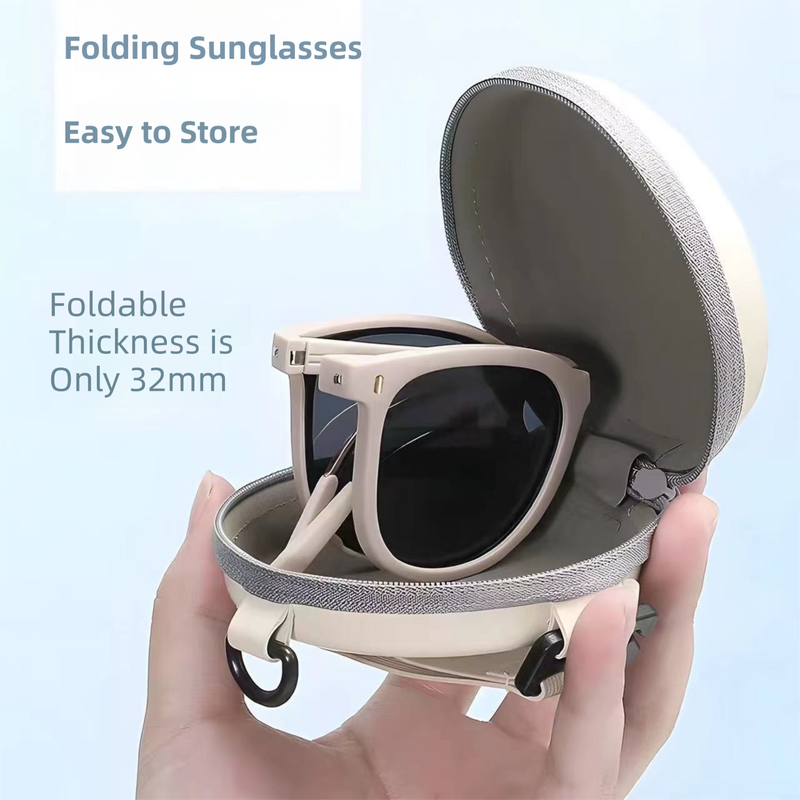 Ultra-Light Foldable TR Sunglasses for Women with Storage Bag - 15° Adjustable Temples & Premium Hinges, UV Protection (White Frame/Grey Lenses) 4