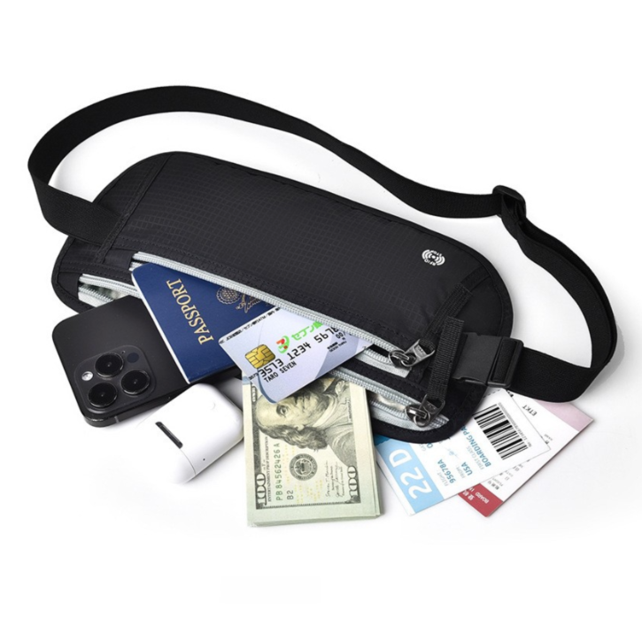 Light Grey RFID Blocking Slim Anti-Theft Fanny Pack for Outdoor Travel - Hidden Money Belt for Passport, Documents & Cash