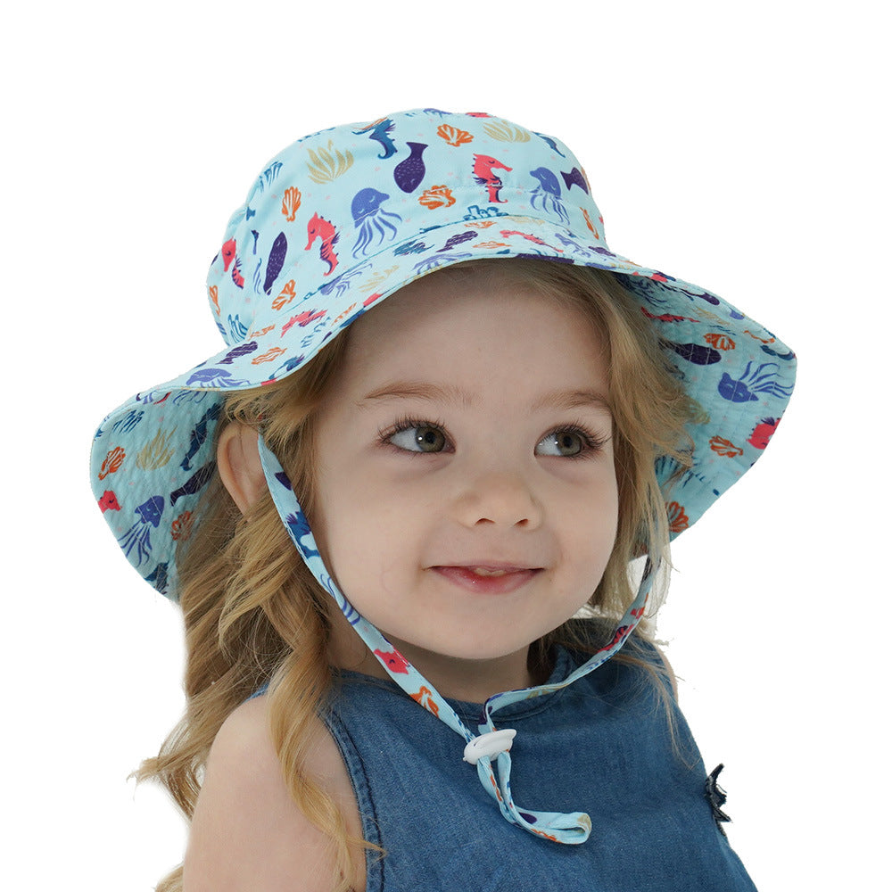 2-Pack Blue Seahorse Pattern Kids Sun Hat and Travel Beach Fisherman Cap(M Size for Head Circumference 52-54) - Breathable UV Protection Cap 3