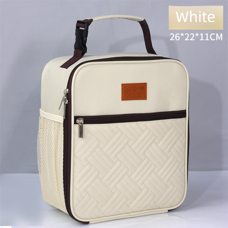 2-Pack Plaid Pattern Insulated Lunch Bag Set(Black & White) - Oxford Cloth Tote with Thermal Aluminum Foil, Large Capacity for Work and Picnic 3