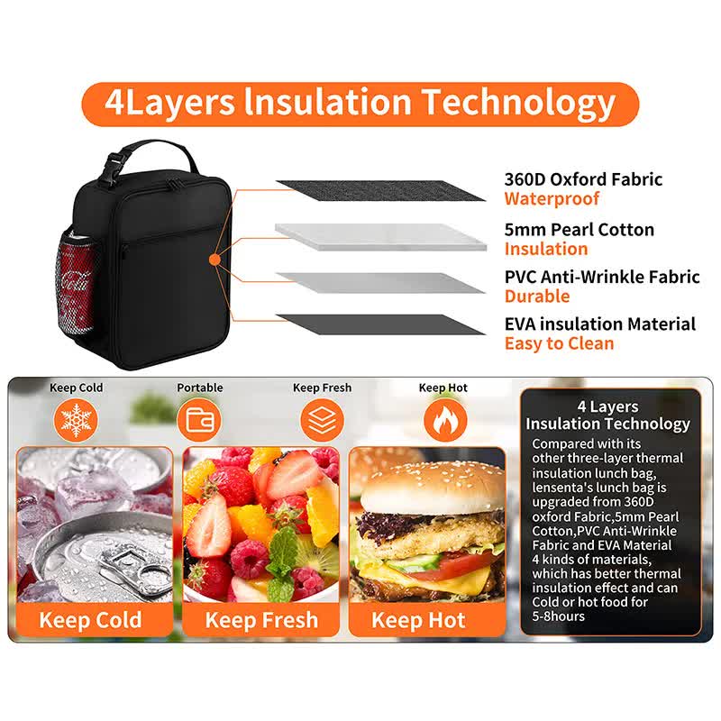 Light Grey Portable Insulated Lunch Bag - Oxford Cloth Handheld Meal Prep Tote, Large-Capacity Square Upright Design for School Office 3