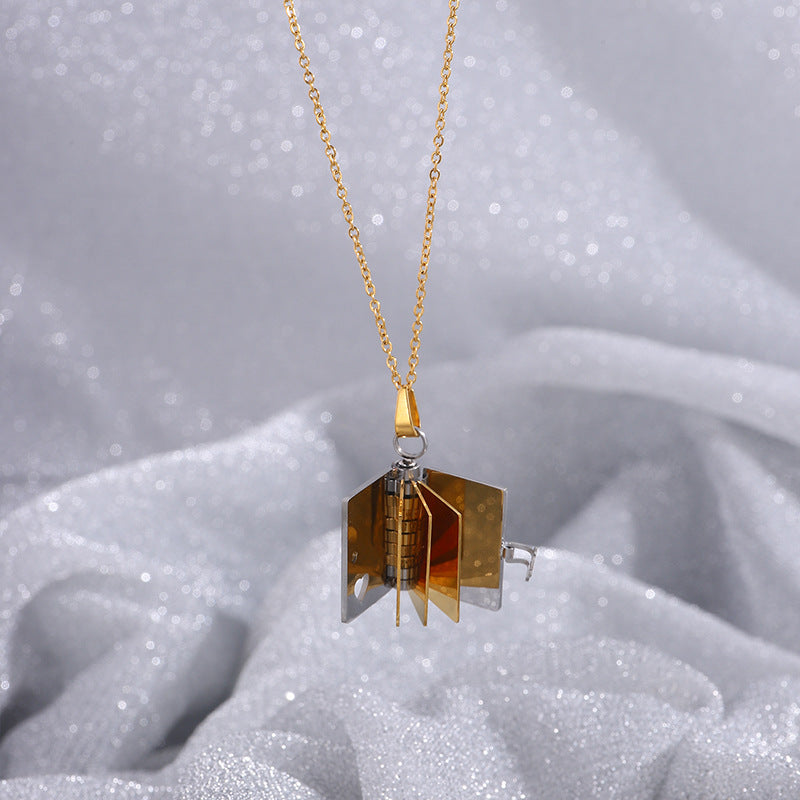 Black-Sliver Titanium Steel Fading-Resistant Envelope Locket Necklace - Openable Love Letter Pendant for Couples 4