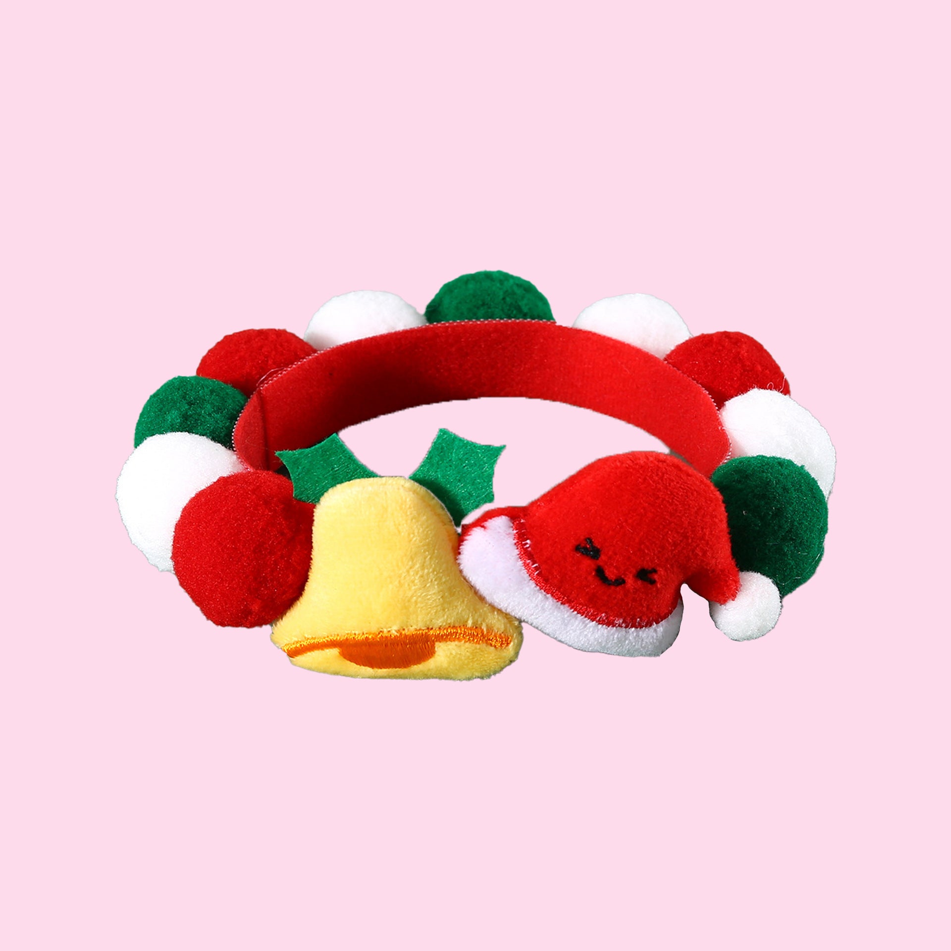 Christmas Pet Pom-Pom Adjustable Cotton Collar Set(2-Pack Size M) - Cat and Dog Holiday Costume, Cute Bell Hat and Tree Umbrella Designs 3