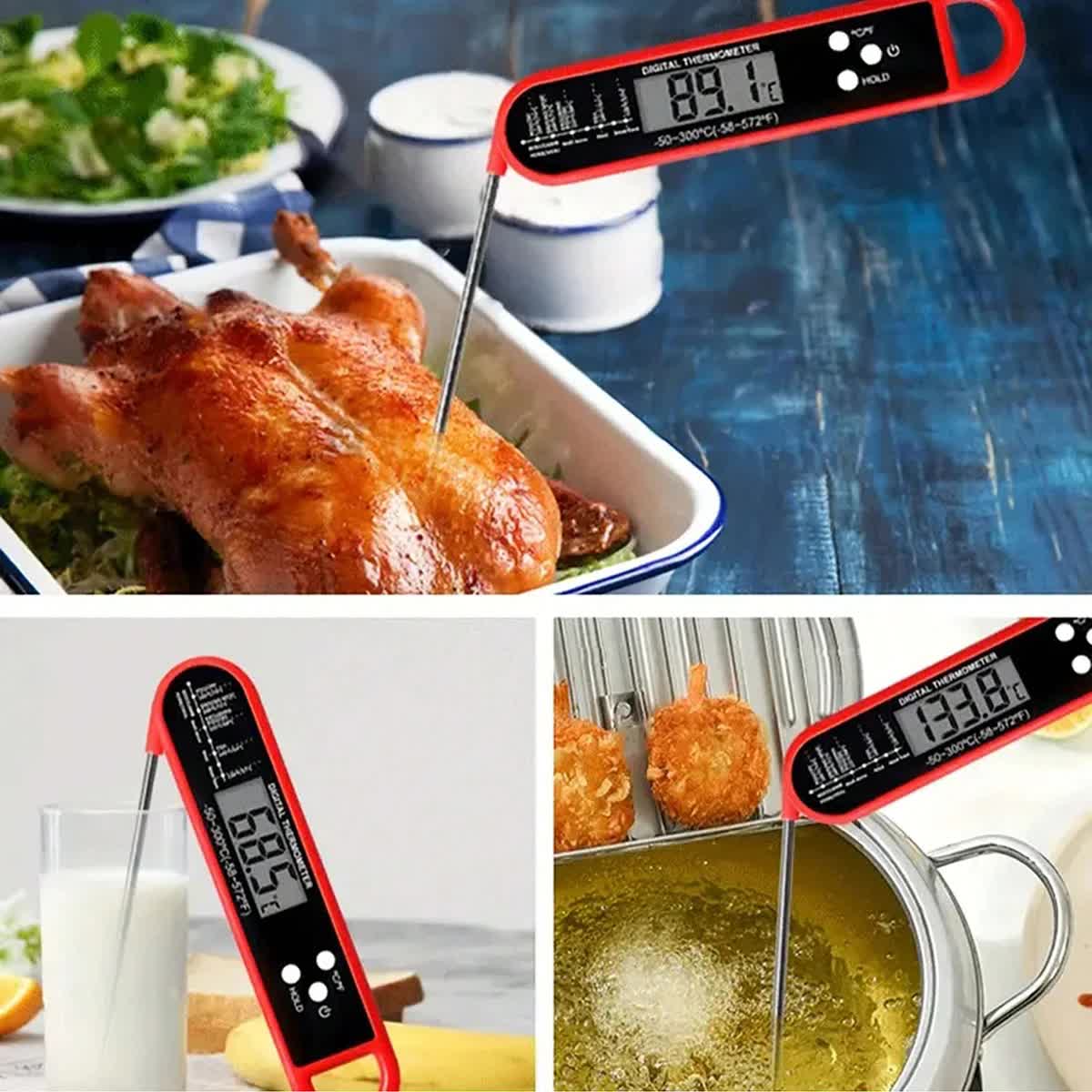 Red Folding Probe Digital LED Food Thermometer(-50℃ to 300℃) - Kitchen Cooking BBQ Meat Milk Temperature Gauge, High Accuracy with Magnet & Hanging Hole 3