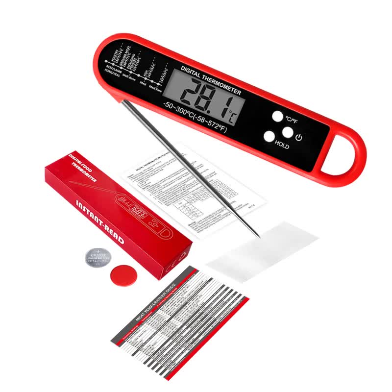 Red Folding Probe Digital LED Food Thermometer(-50℃ to 300℃) - Kitchen Cooking BBQ Meat Milk Temperature Gauge, High Accuracy with Magnet & Hanging Hole 7