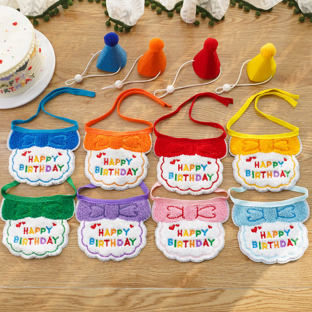 4-Pack Adorable Pet Dog Cat Birthday Party Hat & Bib Set(Yellow & Orange) - Embroidered Bandana Bib & Felt Party Hat, Adjustable Tie-On Dress-Up Accessories 4