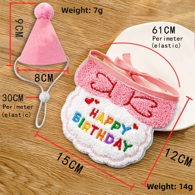 4-Pack Adorable Pet Dog Cat Birthday Party Hat & Bib Set(Green & Red) - Embroidered Bandana Bib & Felt Party Hat, Adjustable Tie-On Dress-Up Accessories 5