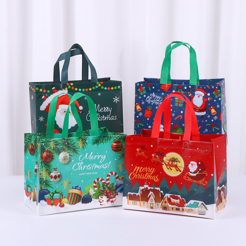 8-Pack New Christmas Red Non-Woven Tote Bags(32 x 25 x 17 CM) - Santa Sleigh & Forest Design, Holiday Reusable Gift Carrier Bags 3