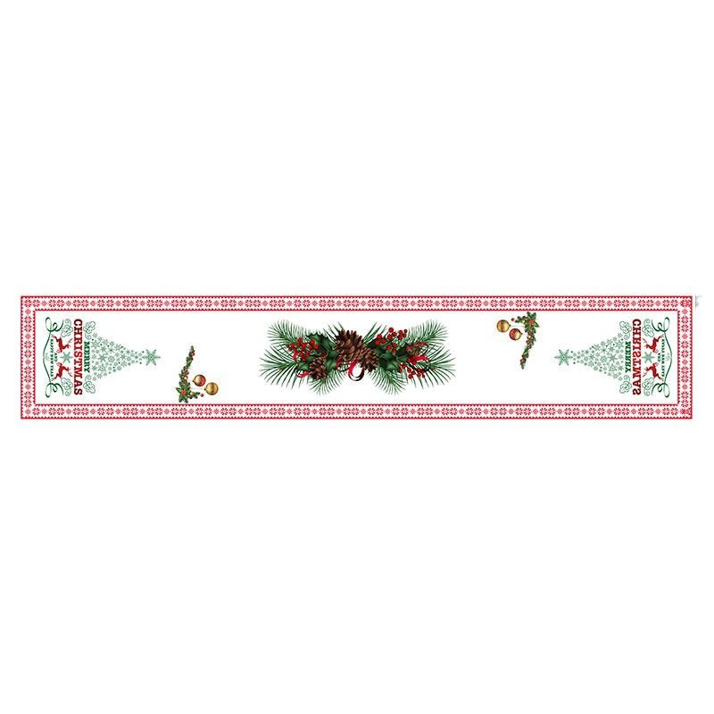 Style-1 New Year & Christmas Table Runner(33 x 180 CM) - Festive Linen Tablecloth, Digital Print Christmas Decor