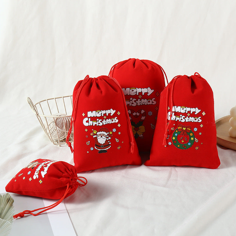 2-Pack Luxury Red Velvet Snowman Christmas Gift Bag(13x18CM) - Festive Drawstring Storage Bag for Candy, Gifts & Apple Packaging 3
