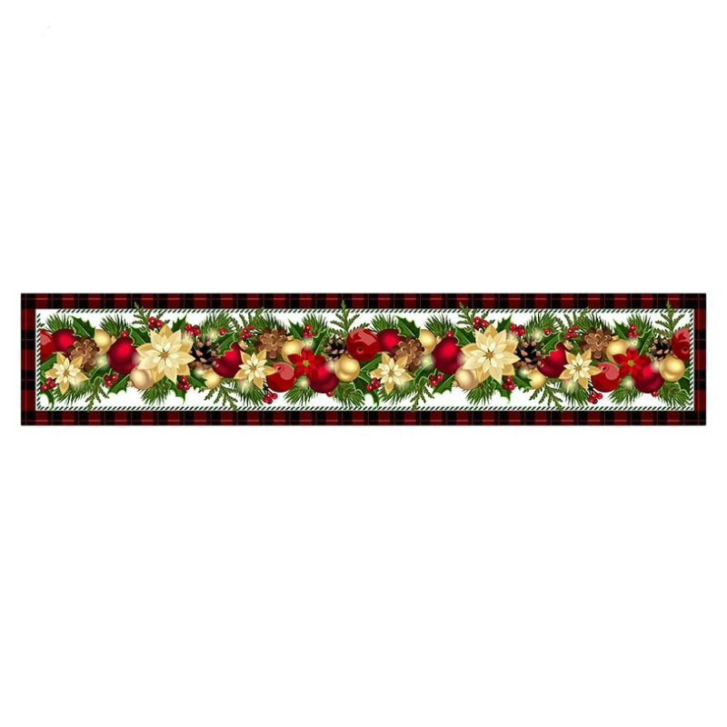 Style-6 New Year & Christmas Table Runner(33 x 180 CM) - Festive Linen Tablecloth, Digital Print Christmas Decor