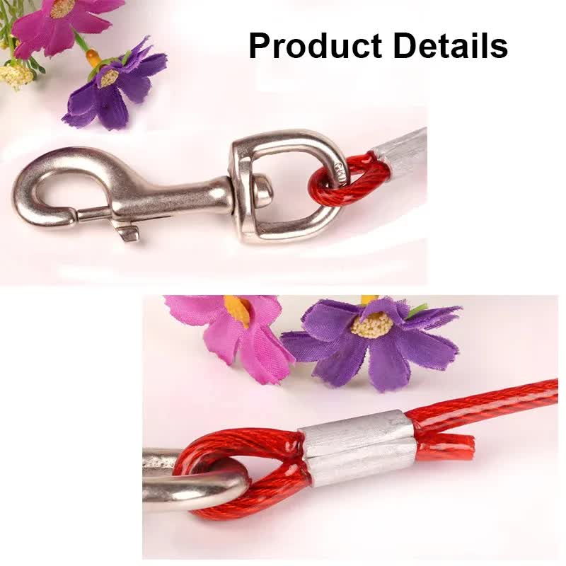 Blue Heavy-Duty Steel Wire Dual-Head Dog Tie-Out Cable Leash(5mm x 10m - 33ft) - with Dual Swivel Hooks for Tethers and Double Dog Walking 4