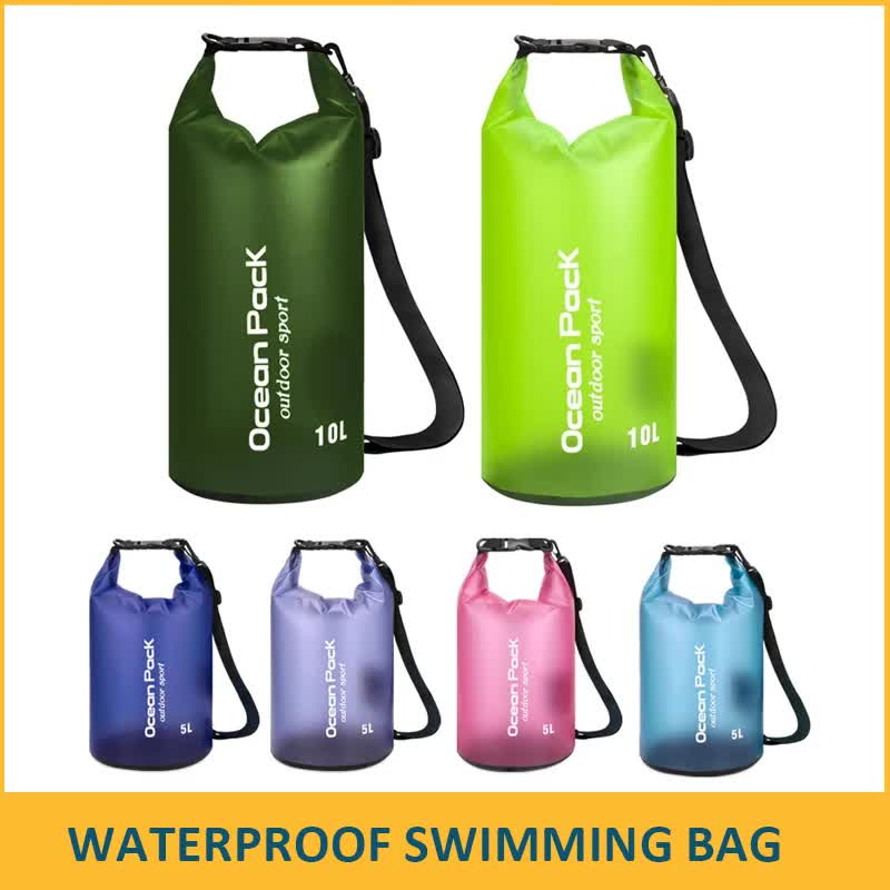 Blue Purple 5L PVC Waterproof Swimming Bag Bonus with Waterproof Phone Pouch - Roll-Top Floating Dry Gear Bags for Beach, Kayaking & Outdoor Sports 3