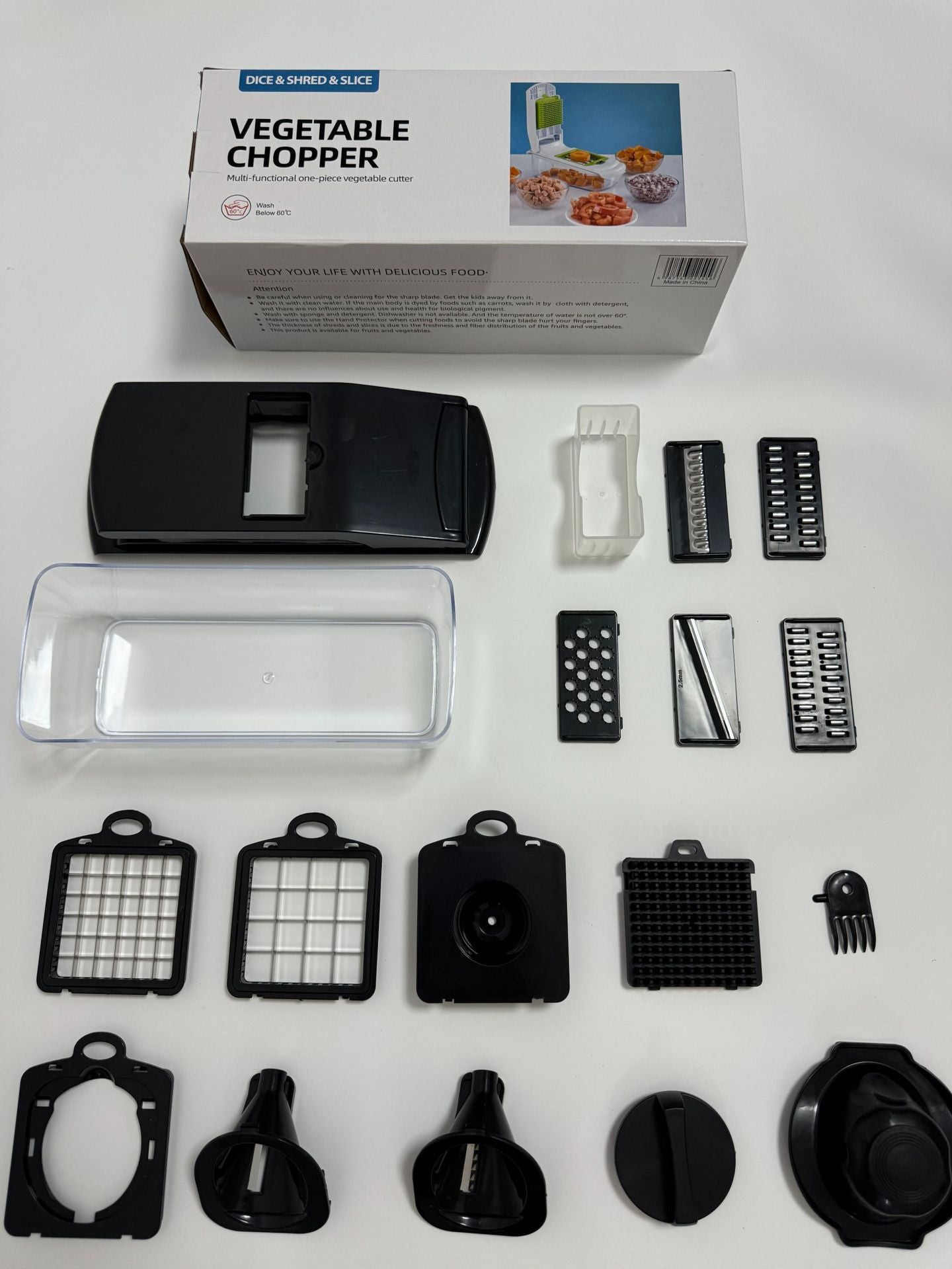 18-Piece Black Multi-Function Vegetable Chopper & Slicer Set - Rotary Grater with 5 Muti-Style Stainless Steel Blades for Home Kitchen 7